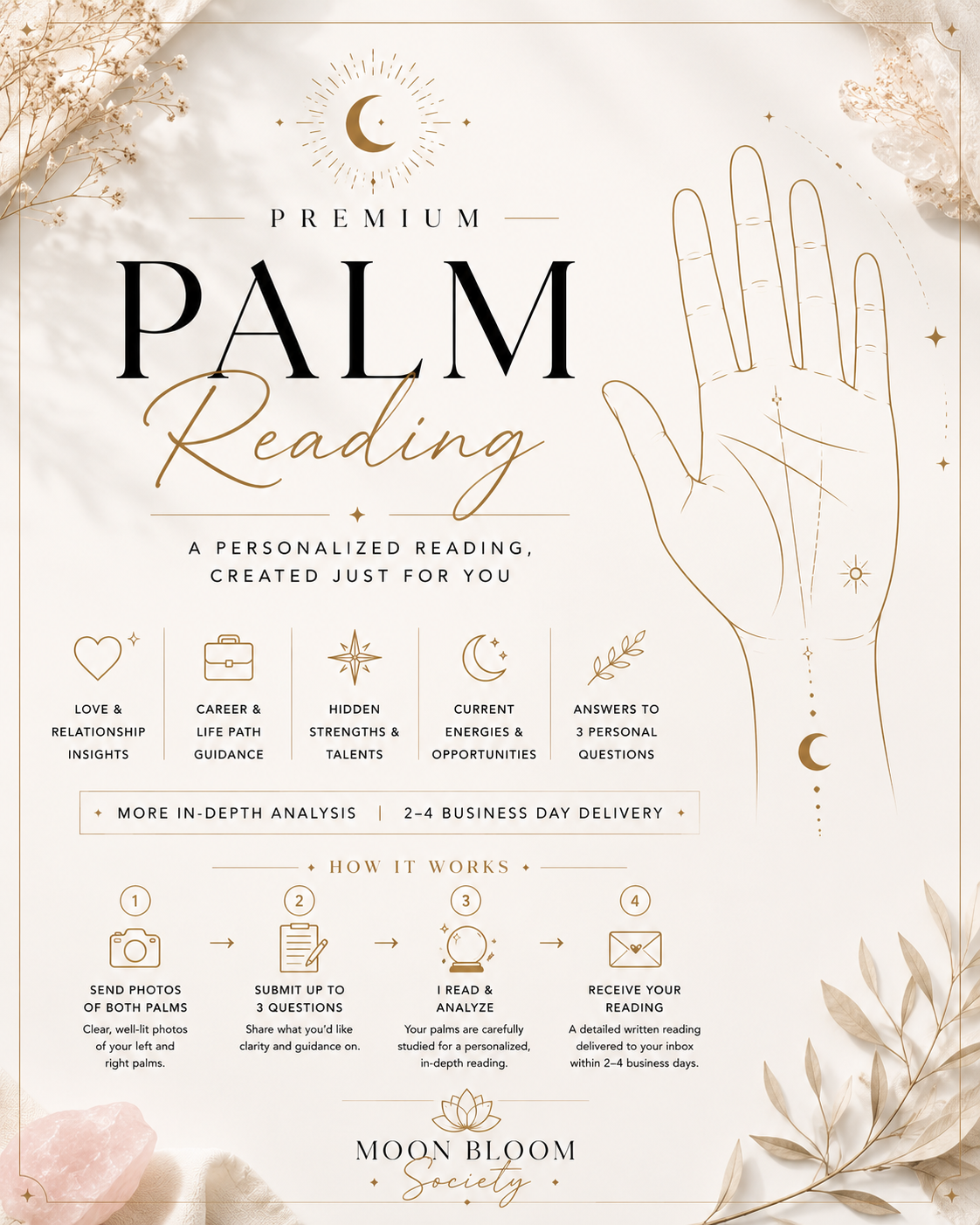 Premium Personalized Palm Reading | In-Depth Life Path, Love & Career Reading + 3 Personal Questions